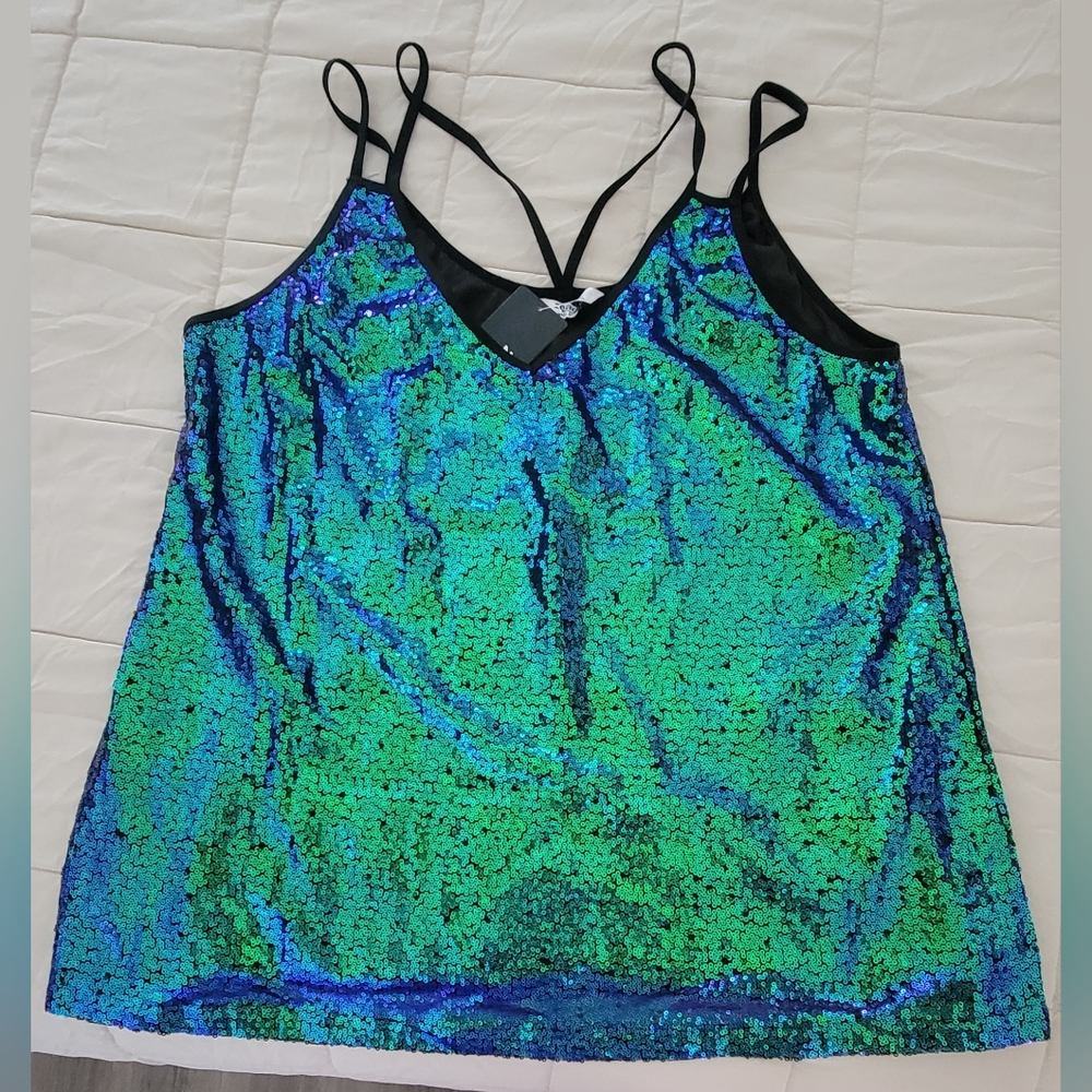 *New* Sequined cami top, green/blue shimmer, size XXL